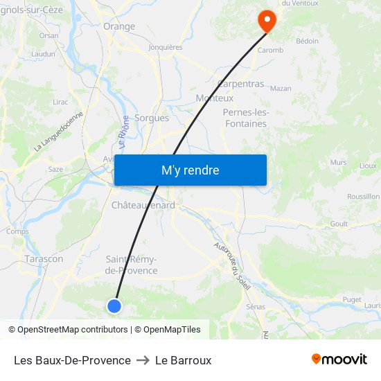 Les Baux-De-Provence to Le Barroux map