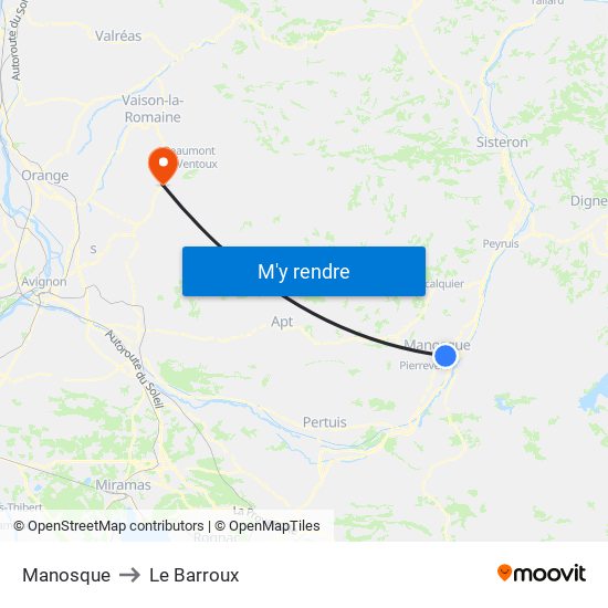 Manosque to Le Barroux map