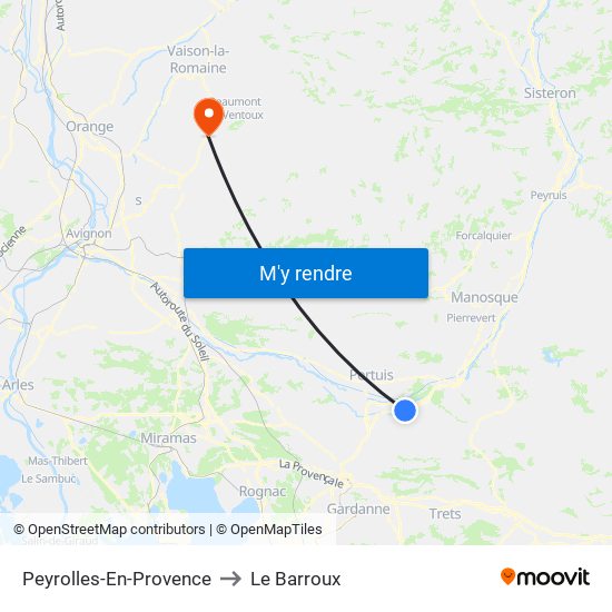 Peyrolles-En-Provence to Le Barroux map