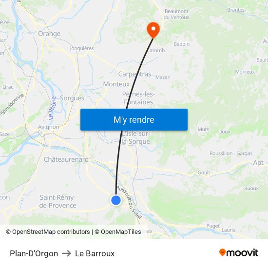 Plan-D'Orgon to Le Barroux map