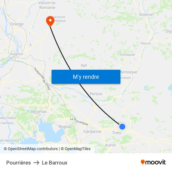 Pourrières to Le Barroux map