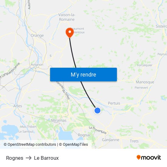 Rognes to Le Barroux map