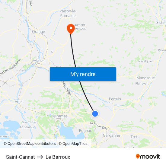 Saint-Cannat to Le Barroux map