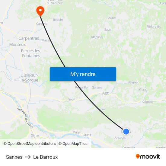 Sannes to Le Barroux map