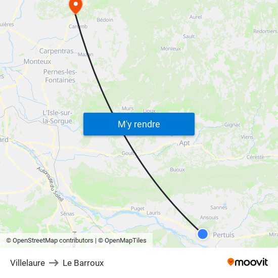 Villelaure to Le Barroux map