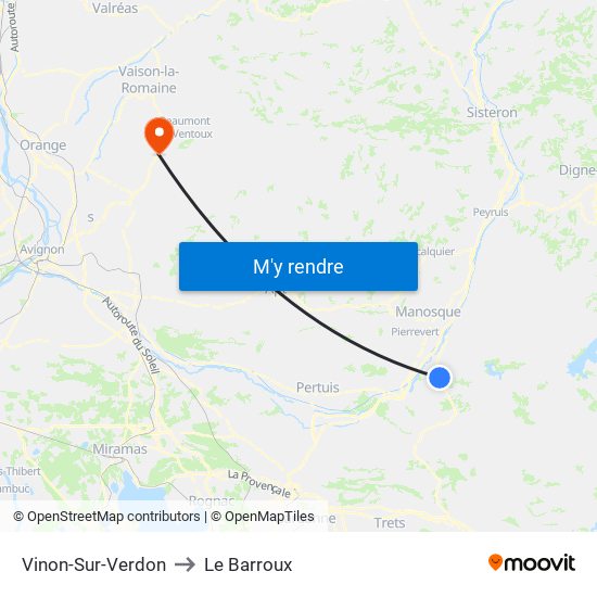 Vinon-Sur-Verdon to Le Barroux map