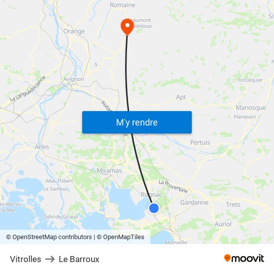 Vitrolles to Le Barroux map