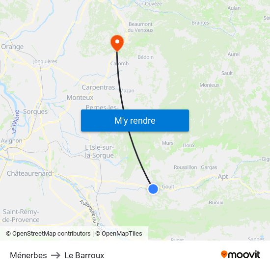 Ménerbes to Le Barroux map