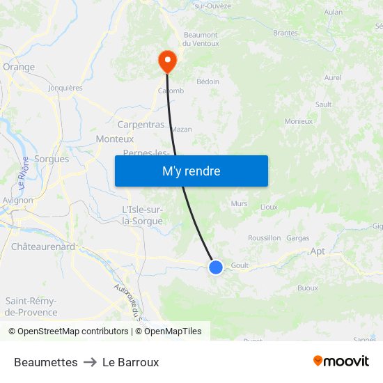 Beaumettes to Le Barroux map