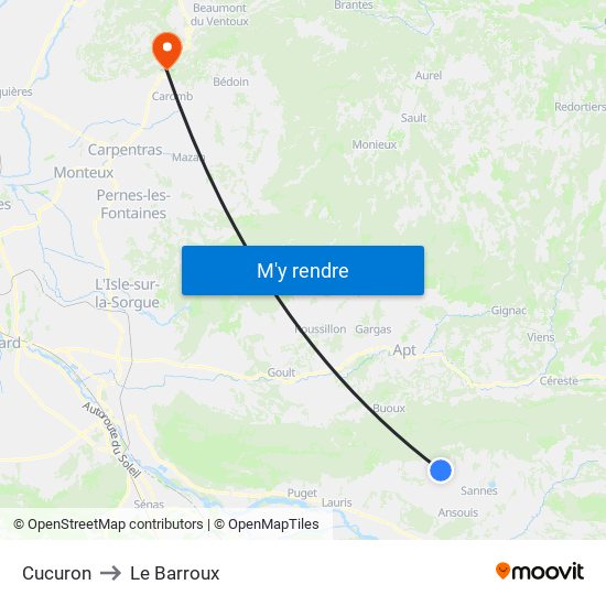 Cucuron to Le Barroux map