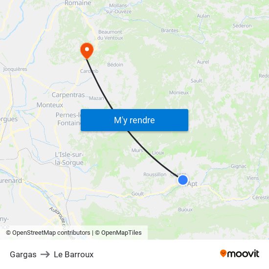 Gargas to Le Barroux map