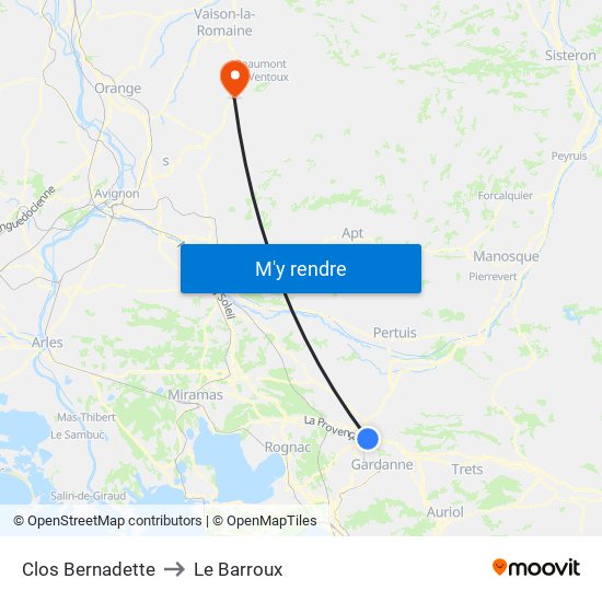 Clos Bernadette to Le Barroux map