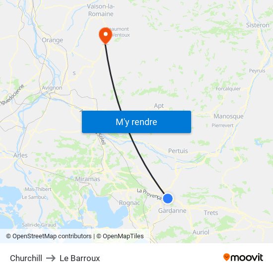 Churchill to Le Barroux map