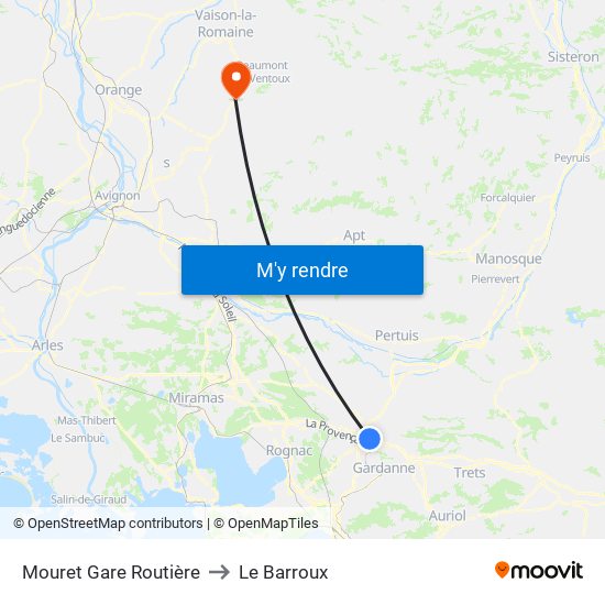 Mouret Gare Routière to Le Barroux map