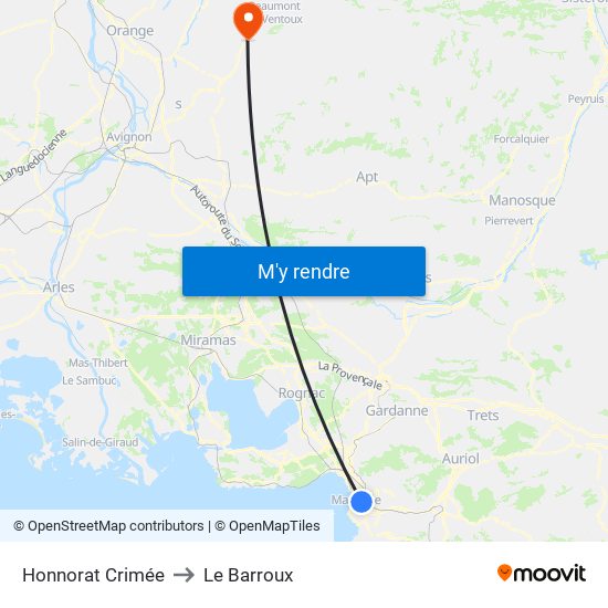 Honnorat Crimée to Le Barroux map