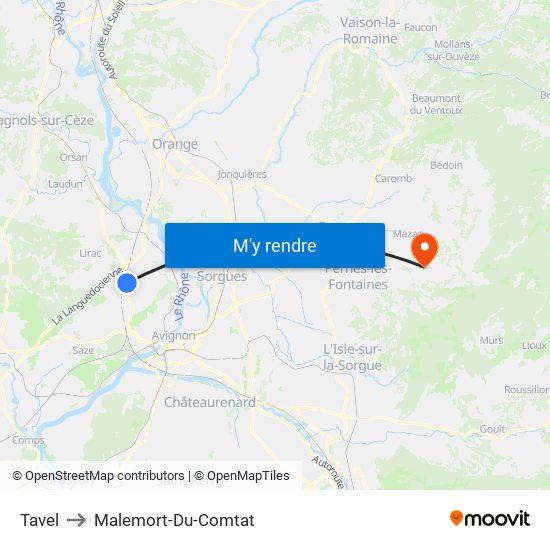 Tavel to Malemort-Du-Comtat map