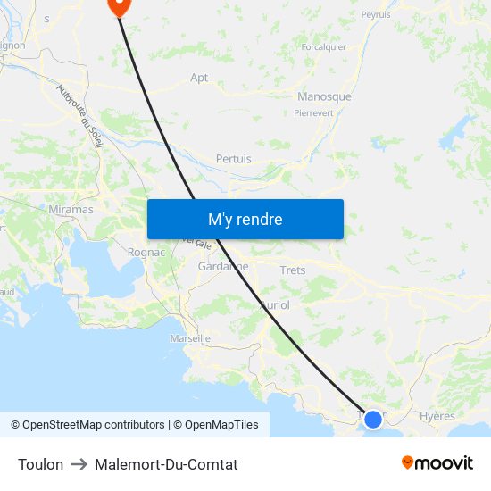Toulon to Malemort-Du-Comtat map