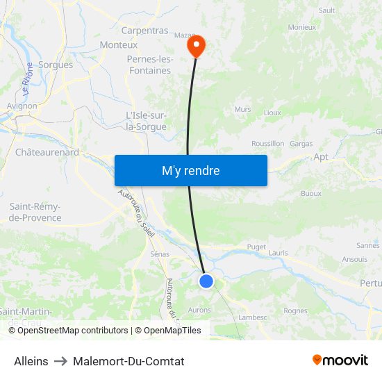 Alleins to Malemort-Du-Comtat map