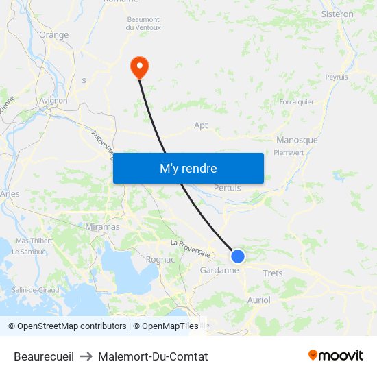 Beaurecueil to Malemort-Du-Comtat map