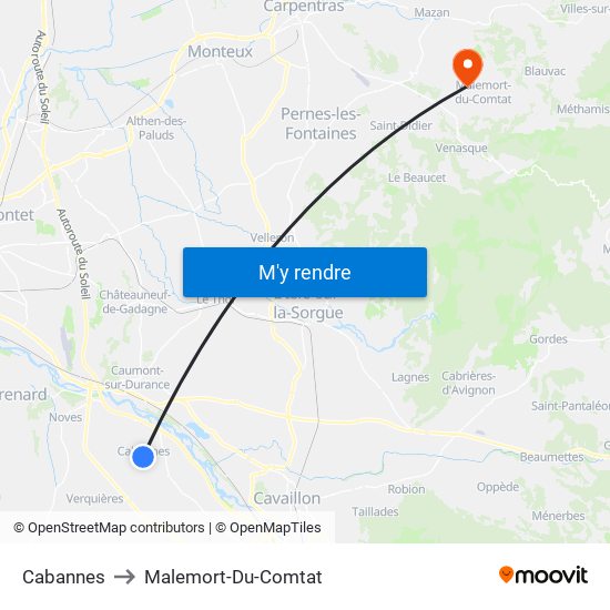 Cabannes to Malemort-Du-Comtat map