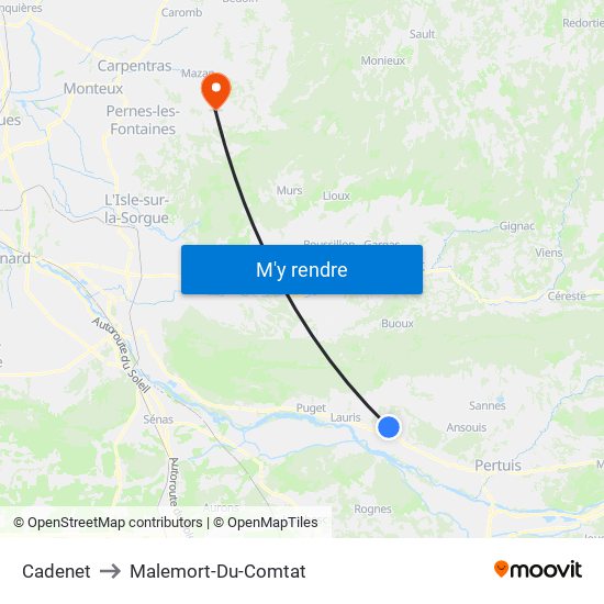 Cadenet to Malemort-Du-Comtat map