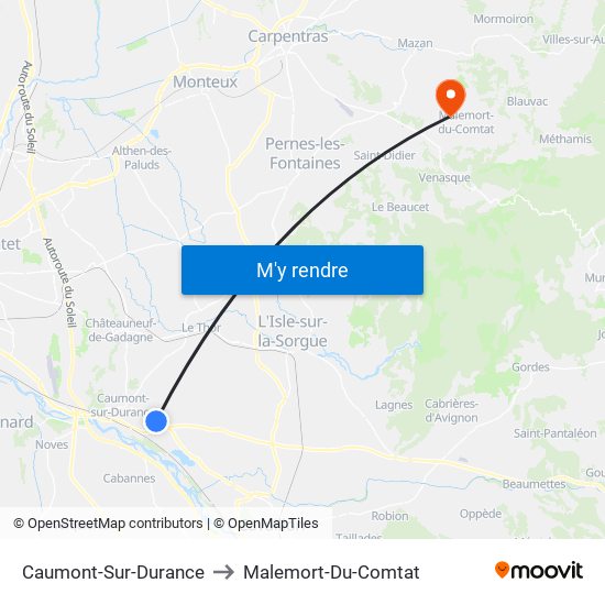 Caumont-Sur-Durance to Malemort-Du-Comtat map