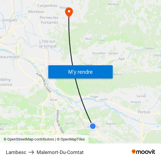 Lambesc to Malemort-Du-Comtat map
