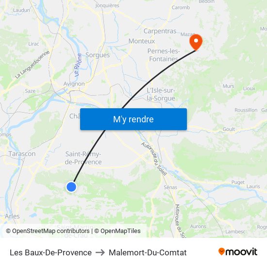 Les Baux-De-Provence to Malemort-Du-Comtat map