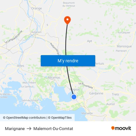 Marignane to Malemort-Du-Comtat map