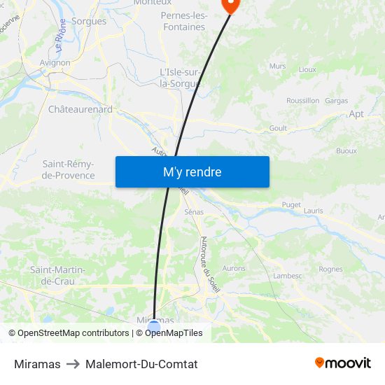 Miramas to Malemort-Du-Comtat map