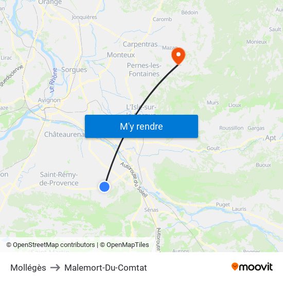 Mollégès to Malemort-Du-Comtat map
