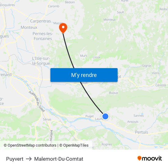 Puyvert to Malemort-Du-Comtat map