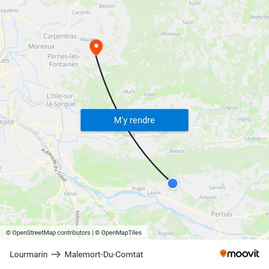 Lourmarin to Malemort-Du-Comtat map