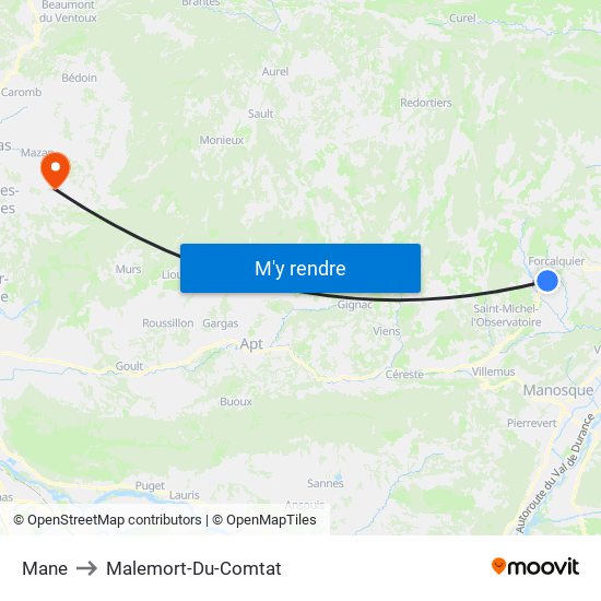 Mane to Malemort-Du-Comtat map