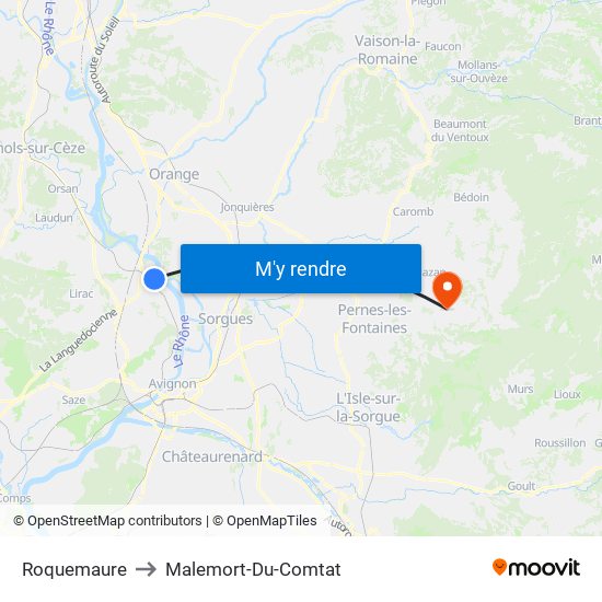 Roquemaure to Malemort-Du-Comtat map