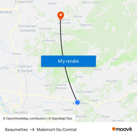 Beaumettes to Malemort-Du-Comtat map