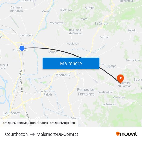 Courthézon to Malemort-Du-Comtat map