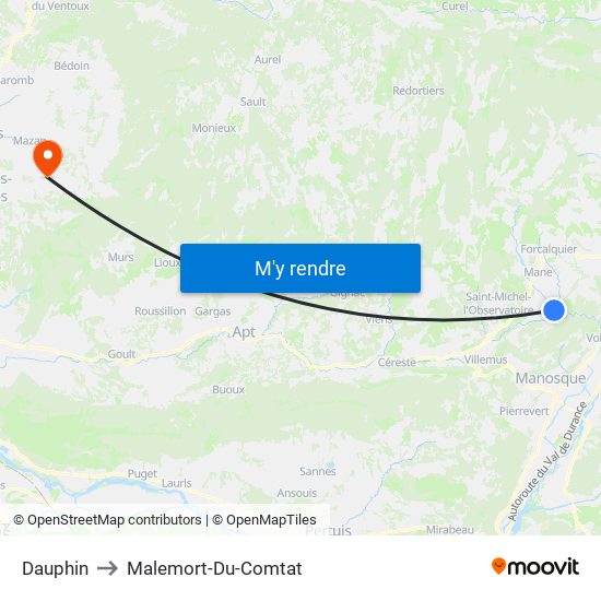 Dauphin to Malemort-Du-Comtat map