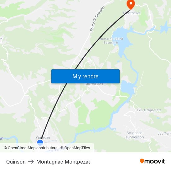 Quinson to Montagnac-Montpezat map