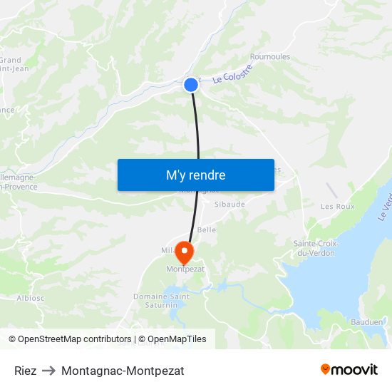 Riez to Montagnac-Montpezat map