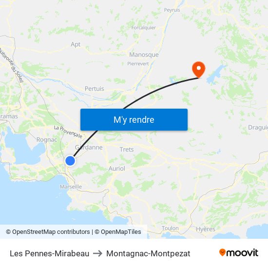 Les Pennes-Mirabeau to Montagnac-Montpezat map