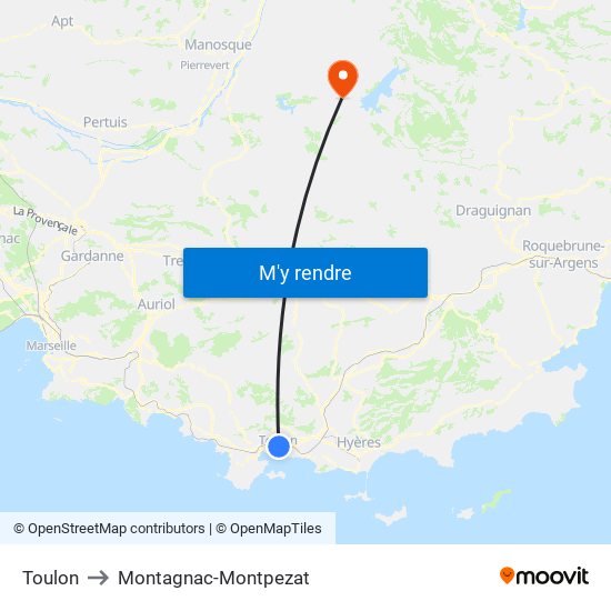 Toulon to Montagnac-Montpezat map