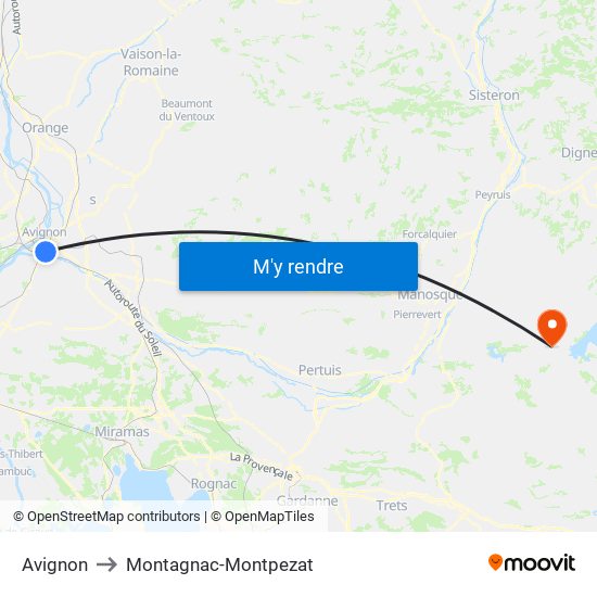 Avignon to Montagnac-Montpezat map