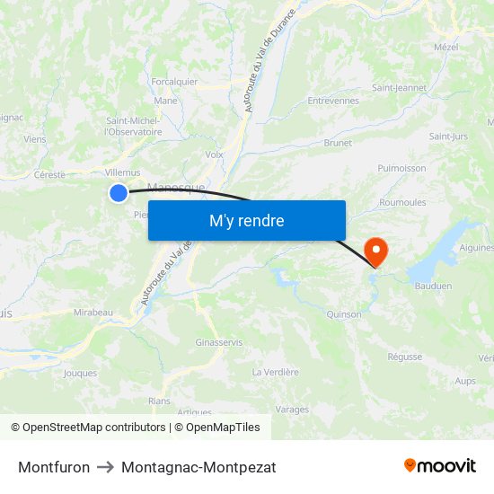 Montfuron to Montagnac-Montpezat map