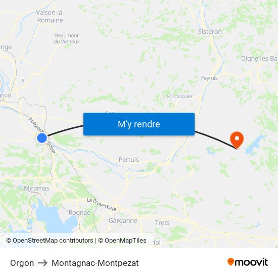 Orgon to Montagnac-Montpezat map