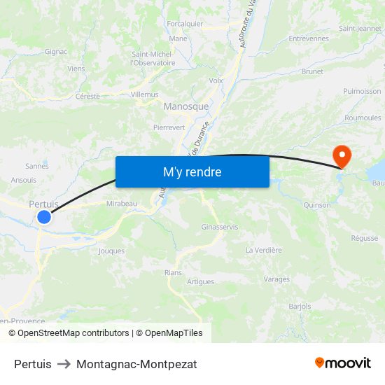 Pertuis to Montagnac-Montpezat map