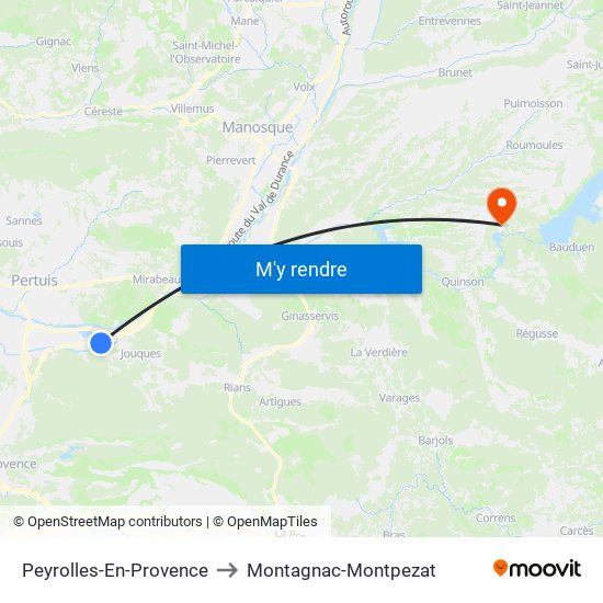 Peyrolles-En-Provence to Montagnac-Montpezat map