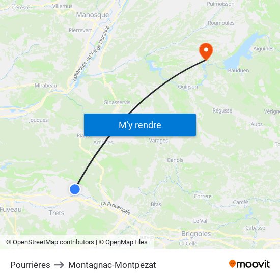 Pourrières to Montagnac-Montpezat map