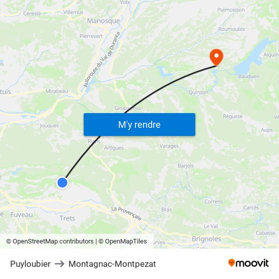 Puyloubier to Montagnac-Montpezat map