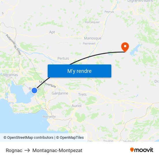 Rognac to Montagnac-Montpezat map
